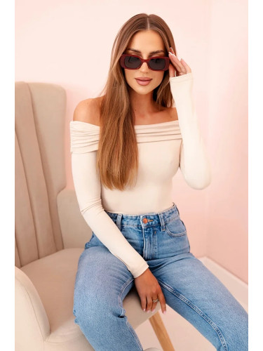 Kesi Włoski Women's long-sleeved bodysuit blouse with bare shoulders beige