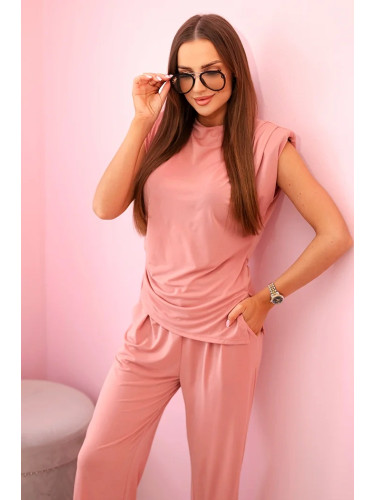 Kesi Włoski Elegant women's set with wide trousers and a ruffled blouse dark pink