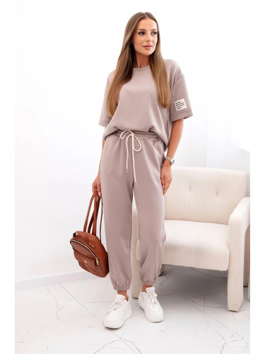 Kesi Włoski Women's viscose set with short sleeves and trousers dark beige