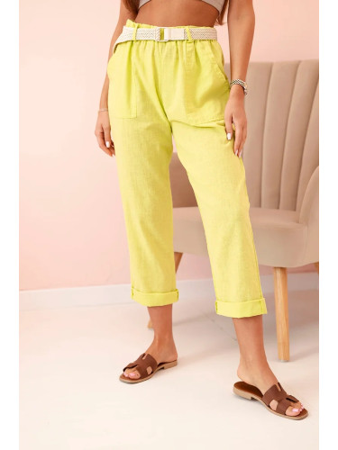 Kesi Włoski Women's linen cotton pants with a belt kiwi