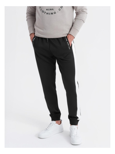 Ombre Men's sweatpants joggers with contrasting stripes - black