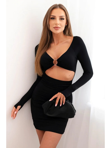 Kesi Włoski Women's dress with long sleeves and a cut-out at the waist with a decorative circle black