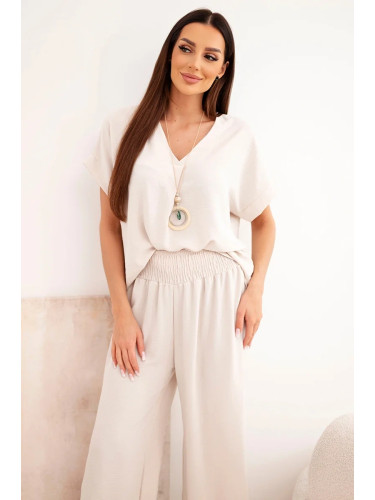 Kesi Włoski Set with necklace blouse + pants beige
