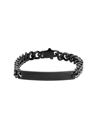 Черна мъжка гривна с едра плетка и плочка Bellita