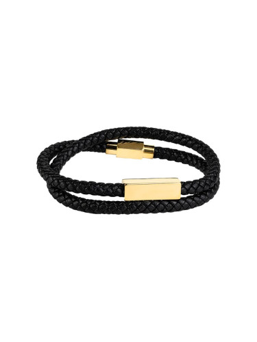 Черна мъжка гривна със златиста стоманена плочка Bellita