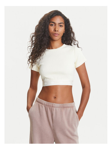 adidas Тишърт Ribbed JD0040 Бежов Slim Fit