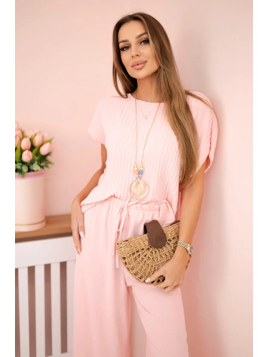Kesi Włoski Viscose set pleated blouse + trousers powder pink