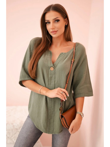 Kesi Włoski Women's muslin shirt with a button khaki