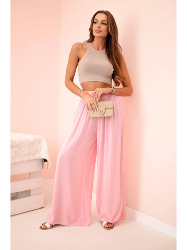 Kesi Włoski Women's wide trousers with elastic waistband light pink