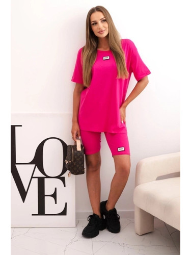 Kesi Włoski Women's cotton set with short sleeves and shorts fuchsia