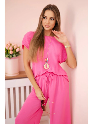 Kesi Włoski Viscose set pleated blouse + trousers pink