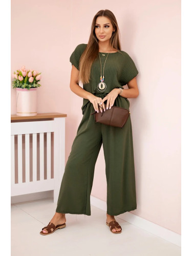 Kesi Włoski Viscose set pleated blouse + trousers khaki