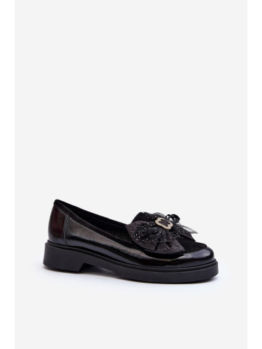 Дамски лачени мокасини с панделка Laura Messi 2786 Черни