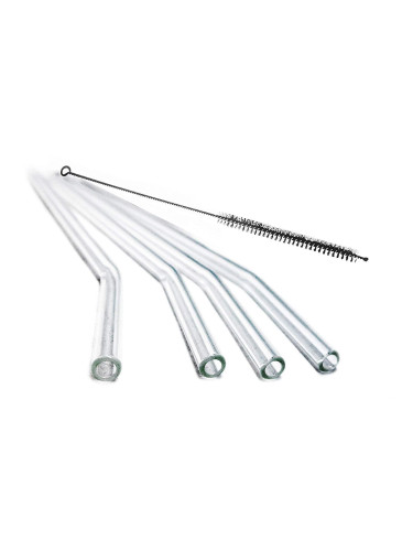 Коктейлни стъклени сламки Vin Bouquet с четка за почистване