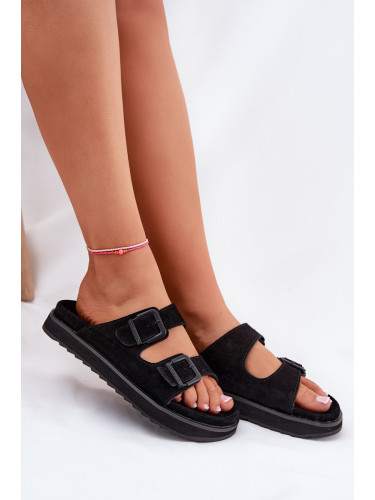 Женски Сандали От Замша С Клипсове D.Franklin Черни