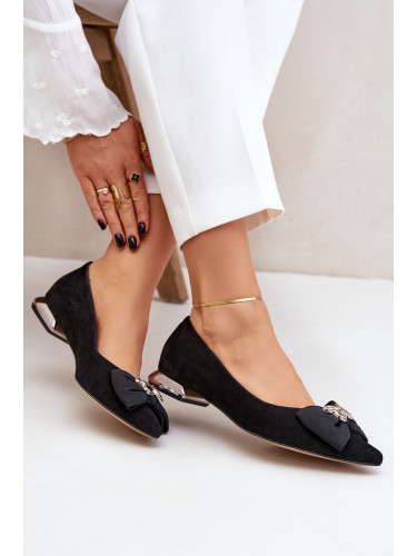 Laura Messi Елегантни Замшени Балерини За Жени С Панделка Лаура Меси 2893 Черни