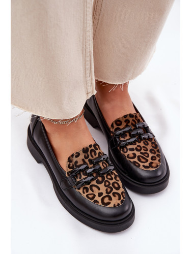 Laura Messi Кожени Мокасини С Украса И Пантера Черни Лаура Меси 2965