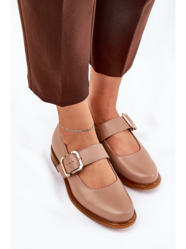 Laura Messi Дамски Полуботи От Кожа С Катарама Лаура Меси 2980 Тъмнобежови