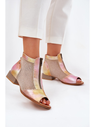 Дамски Кожени Боти На Плосък Ток С Отворени Пръсти Maciejka Розово-Оранжеви