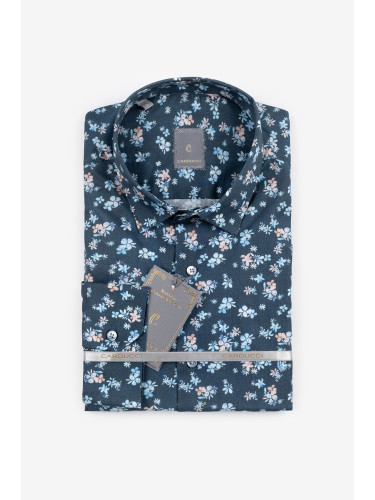 Мъжка риза с флорален принт в тъмносин цвят
