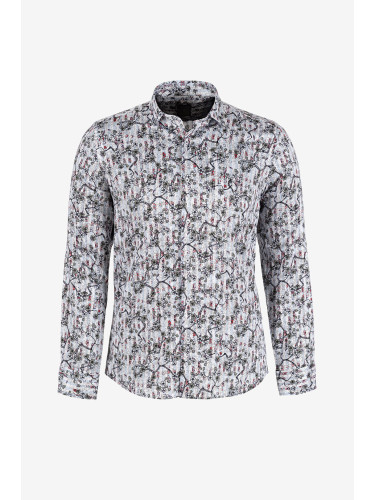 Риза вталена синя флорален десен