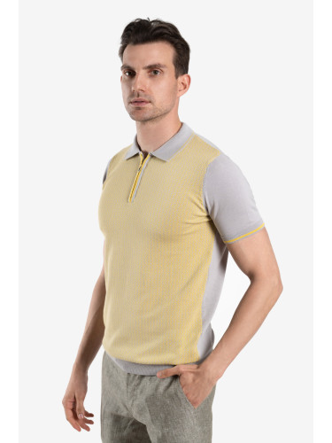 Блуза /къс ръкав/ с яка сива с жълт десен