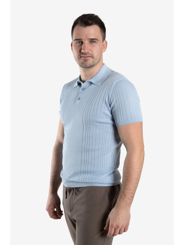 Блуза къс ръкав с яка светло синя