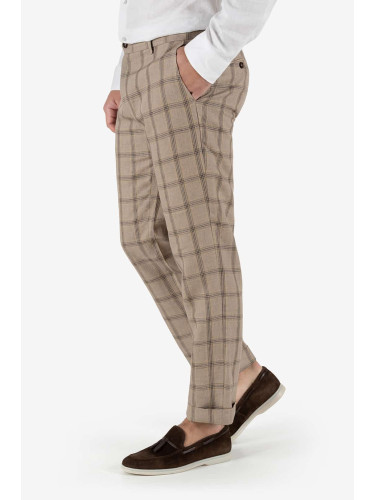 Панталон лен бежово каре