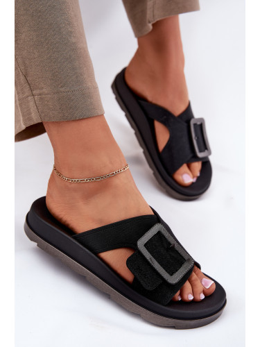 Ароматни Дамски Сандали С Декоративна Клипер Черни ZAXY