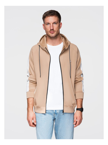 Ombre Unzipped men's hooded sweatshirt with piping - beige