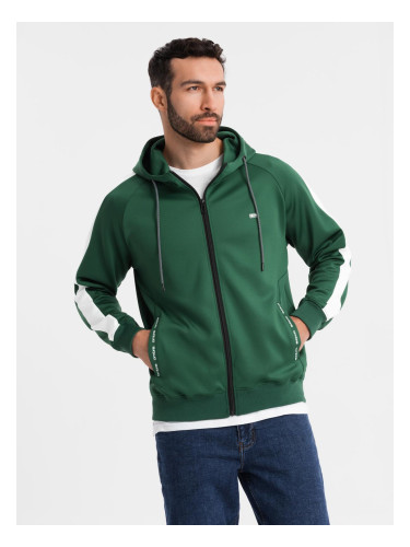 Ombre Unzipped men's hooded sweatshirt with piping - dark green