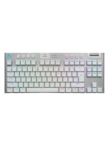  Механична клавиатура Logitech - G915 X Lightspeed TKL Low-Profile, безжична, Tactile, RGB, бяла