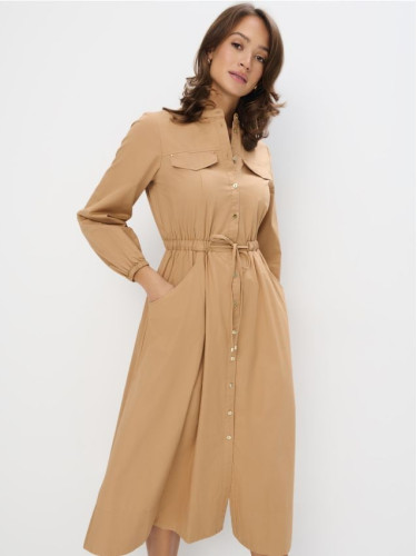 Mohito - Миди рокля тип риза от памук - бежово