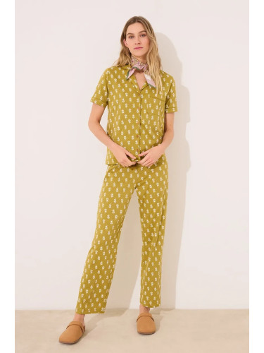 Памучна пижама women'secret дамска в зелено от памук 4859408