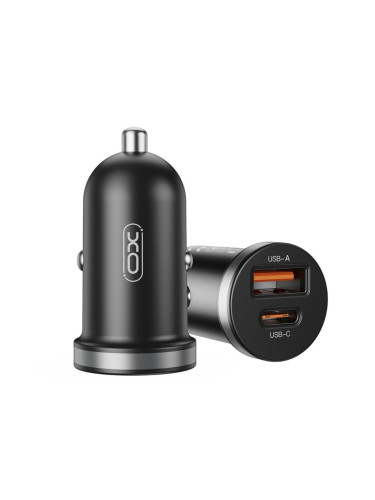 Зарядно устройство за кола адаптер XOCC56 PD 30W QC 1x USB 1x USB-C, Черен