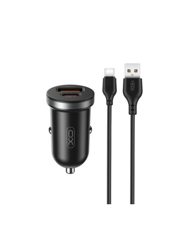 Зарядно устройство за кола комплект XO CC56 PD 30W QC 1x USB 1x USB-C с кабел USB - USB-C, Черен
