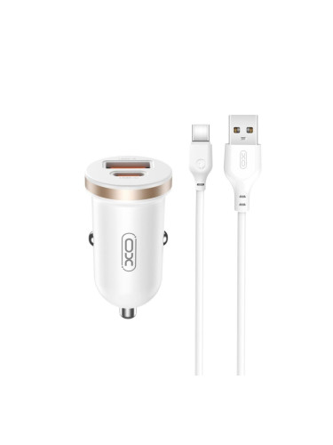 Зарядно устройство за кола комплект XO CC56 PD 30W QC 1x USB 1x USB-C с кабел USB-A - USB-C, Бял