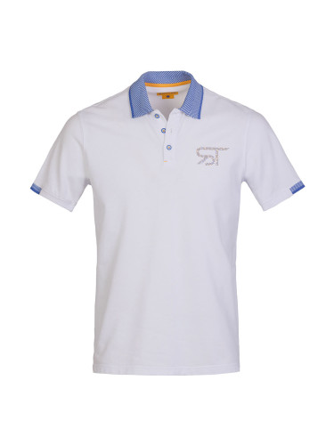 Тениска в бяло със светло синя яка