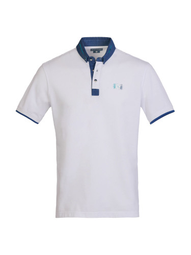 Мъжка тениска в бяло с дънкова яка