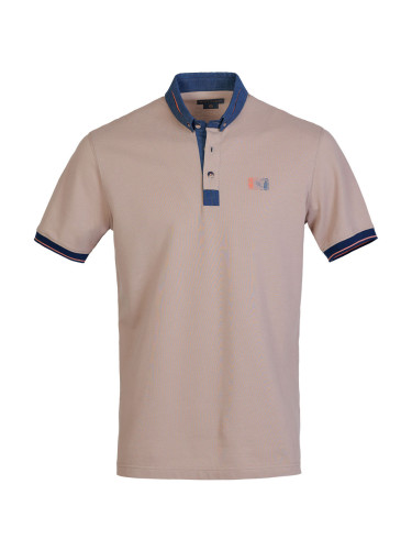 Мъжка тениска в бежово с дънкова яка