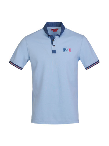 Мъжка тениска в синьо с дънкова яка