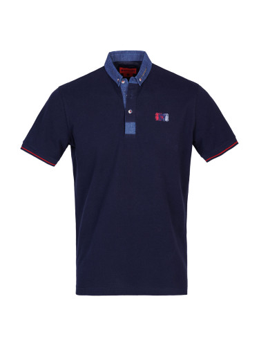 Мъжка тениска в тъмно синьо с дънкова як