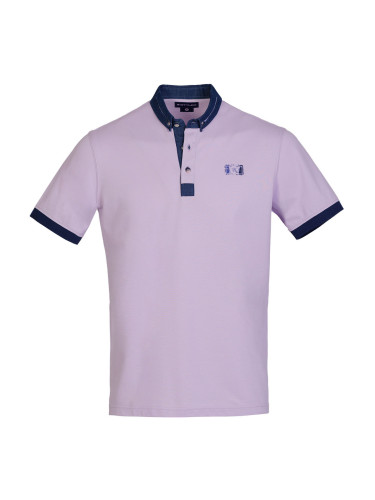 Мъжка тениска в лилаво с дънкова яка