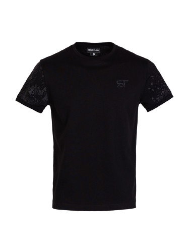 Тениска в черно с печат ЦВЕТЯ