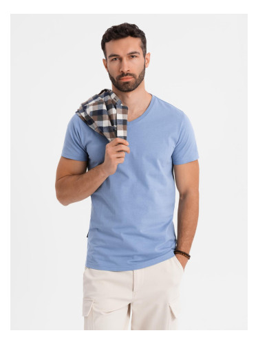 Ombre BASIC men's classic cotton T-shirt with a serape neckline - blue