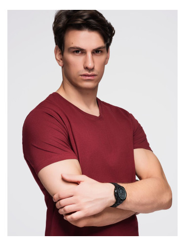 Ombre BASIC men's cotton classic tee shirt with a v-neck - maroon