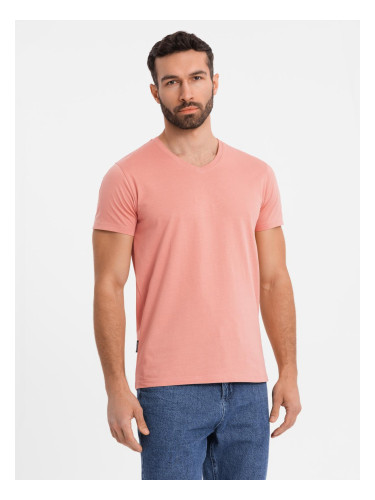 Ombre BASIC men's classic cotton tee-shirt with a v-neck - pink