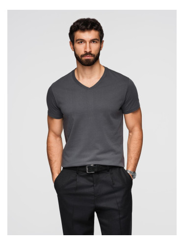 Ombre Men's BASIC classic cotton T-shirt with a serape neckline - graphite