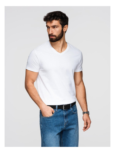 Ombre BASIC men's classic cotton T-shirt with a crew neckline - white