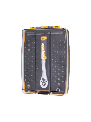 Комплект гедоре, тресчотка, вложки и битове, адаптер, 80 части, RB-1151, Rebel